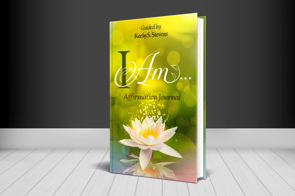 Book cover with yellowish gold lucid bubbles blended into a green background and a white and yellow lotus flower at the bottom of the cover. The cover conveys a feeling of encouragement and life.